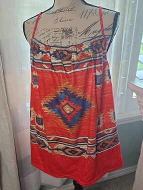 Red Aztec Print Spaghetti Strap Tank